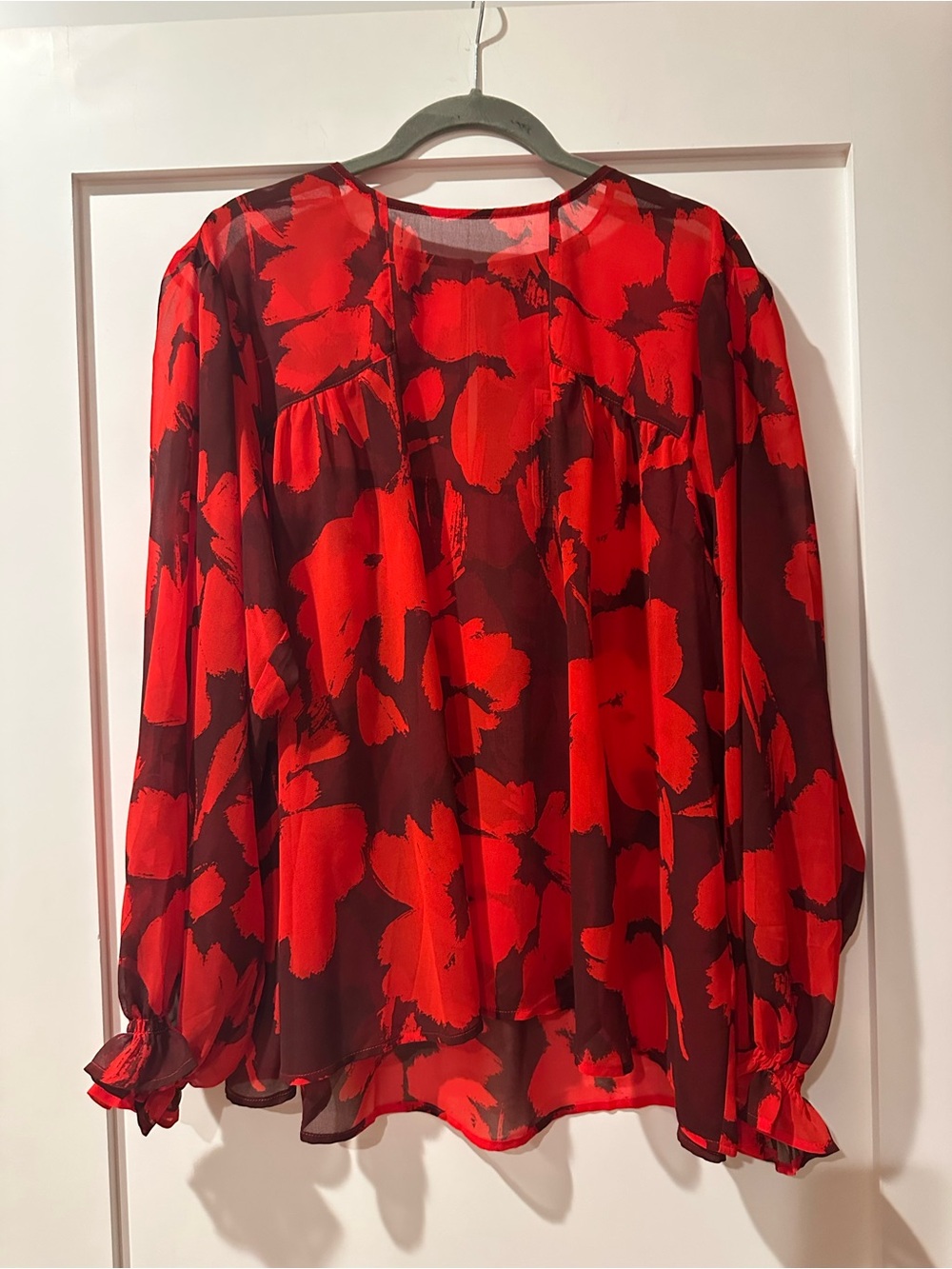 NWT Sanctuary Red Floral Sheer Long-Sleeve Blouse